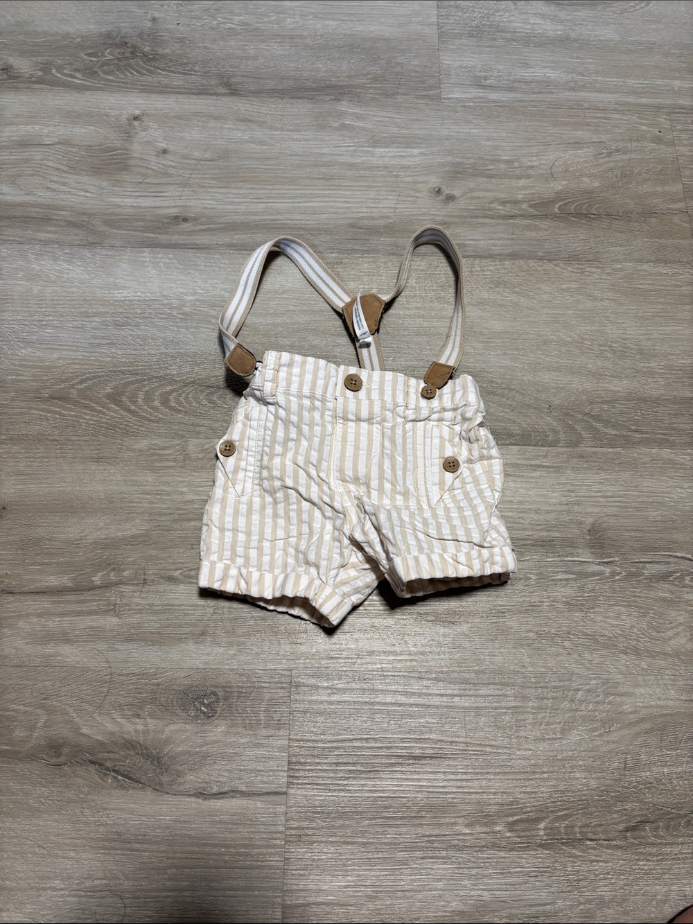 Dymples Kids Striped Suspender Shorts - Cream & Tan